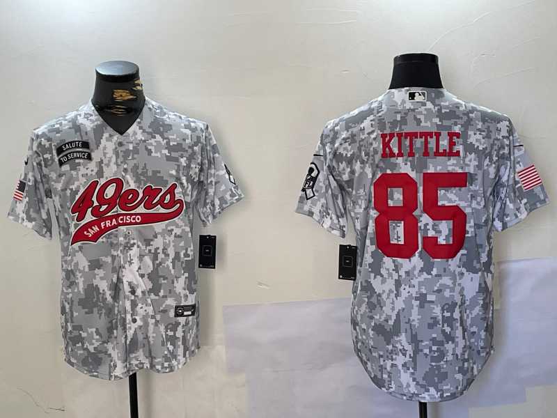 Men%27s San Francisco 49ers #85 George Kittle Arctic Camo 2024 Salute to Service Stitched Baseball Jersey